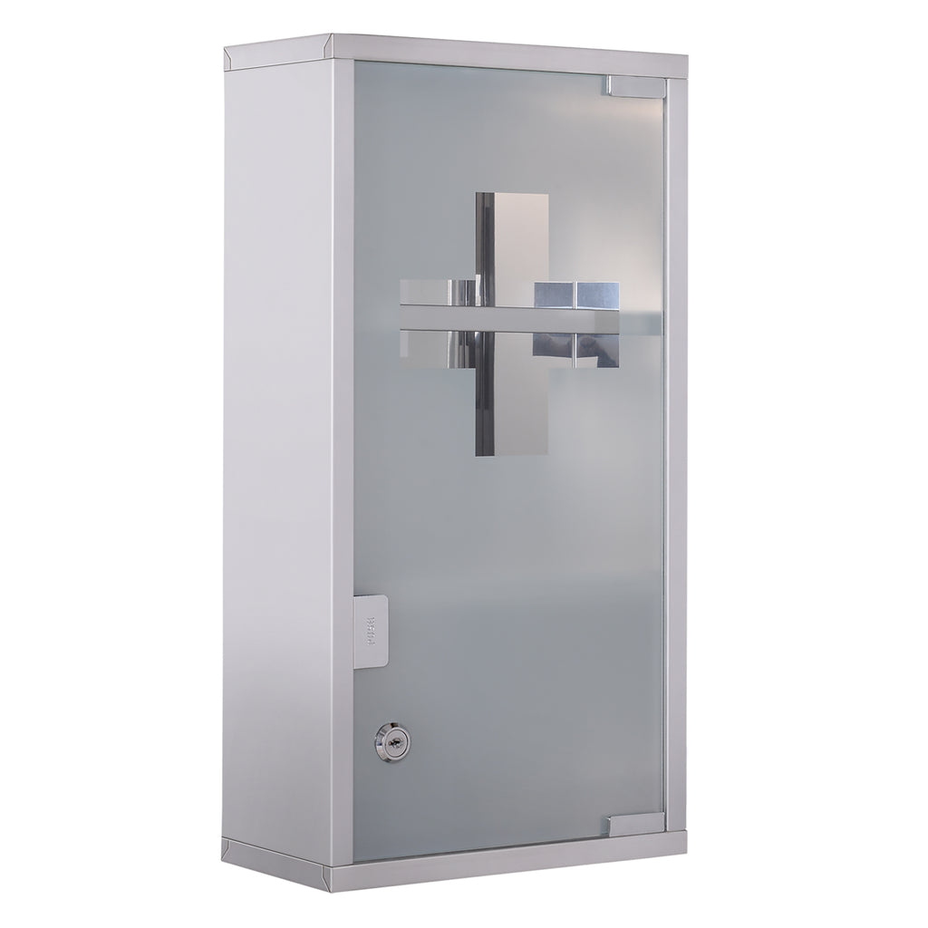 Medizinschrank aus Edelstahl Arzneischrank zur Medikamenten-Aufbewahrung, Abschlie?bar Medikamentenschrank mit 3 F?cher, Glast¨¹r 25 x 12 x 48 cm, Silber