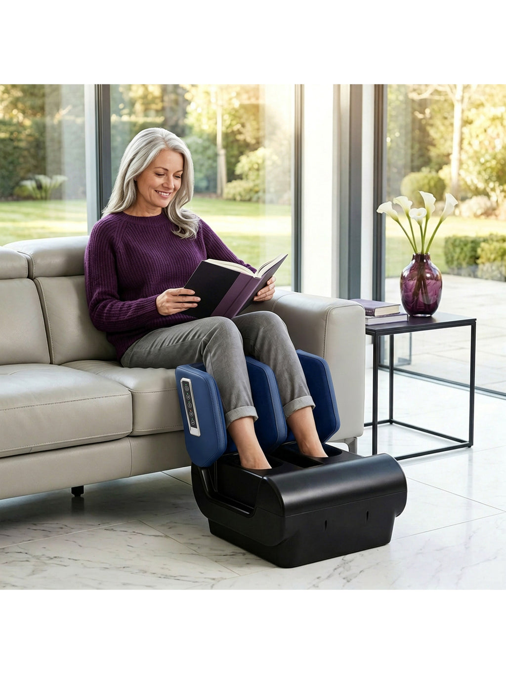 Beinmassagegerät Hocker Wärme Luftkompression Timer Blau/Schwarz