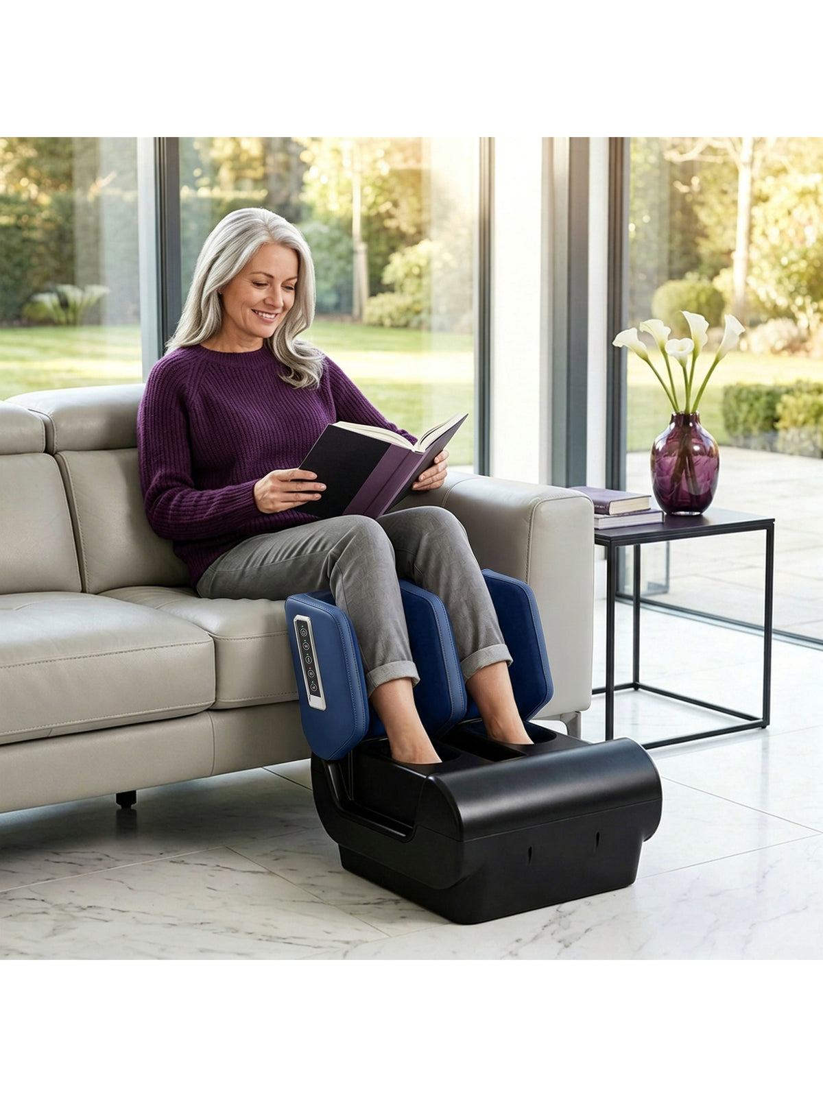 Beinmassagegerät Hocker Wärme Luftkompression Timer Blau/Schwarz
