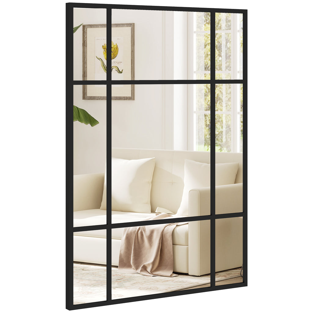 Wandspiegel, dekorativer Spiegel mit Metallrahmen, schwarze Streifen, Mehrschichtglas, 50B x 2T x 70H cm