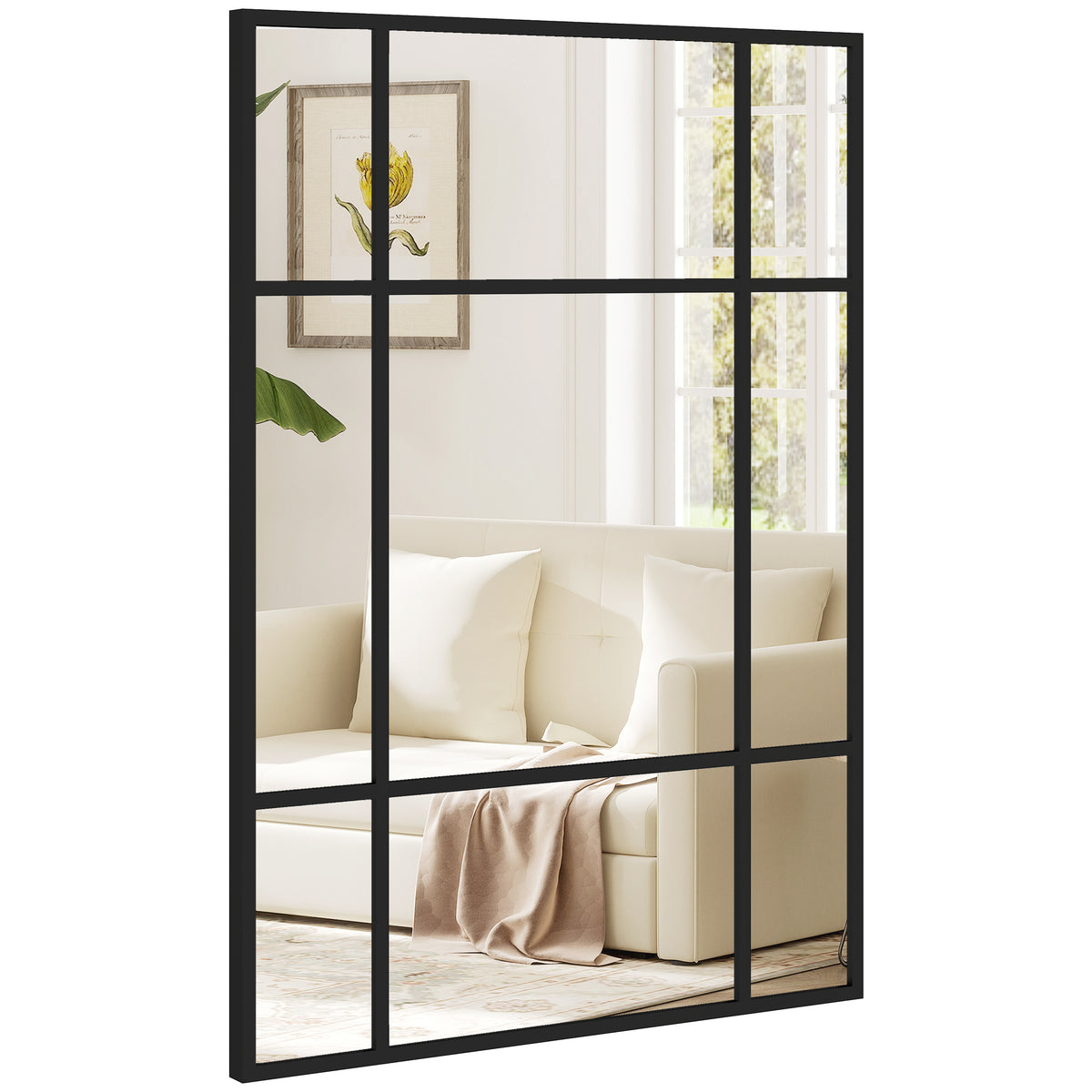 Wandspiegel, dekorativer Spiegel mit Metallrahmen, schwarze Streifen, Mehrschichtglas, 50B x 2T x 70H cm