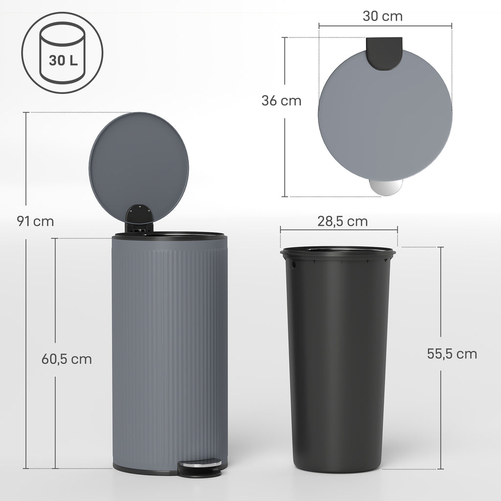 M¨¹lleimer 30 L Treteimer mit Softclose-Deckel und Pedal, Inneneimer Metall, Schwarz, 36 x 30 x 60,5 cm