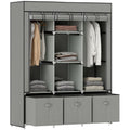 Stoffschrank aus Vlies, Faltschrank, inkl. 3 Schubladen, 125 cm x 43 cm x 162,5 cm, Hellgrau