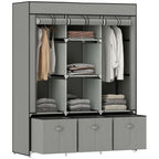Stoffschrank aus Vlies, Faltschrank, inkl. 3 Schubladen, 125 cm x 43 cm x 162,5 cm, Hellgrau