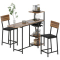 3-teiliges Bartisch-Set, 1 Bartisch, 2 Stühle, mit Weinregal, Glashalter, Offene Regale, Fußstützen, Braun