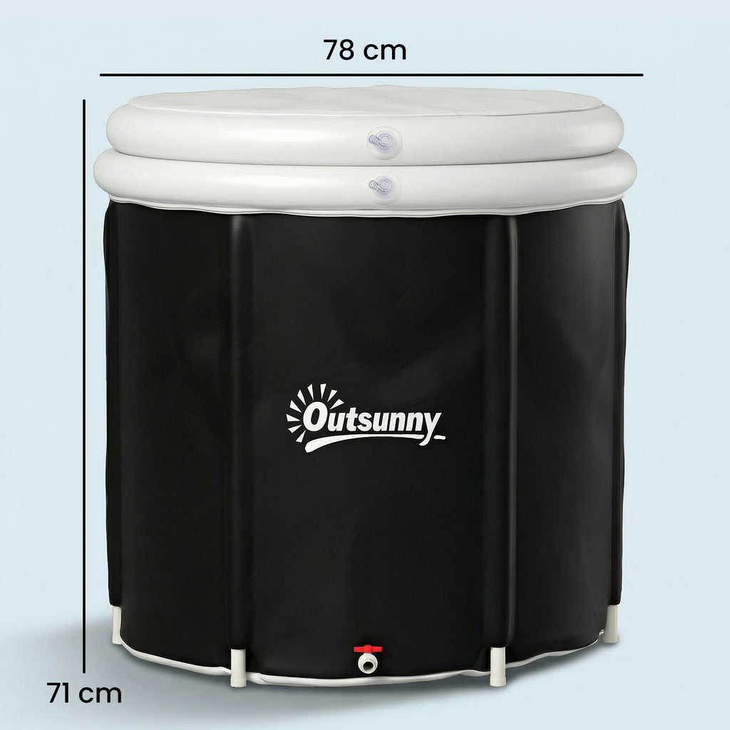 Eisbad Ø78 cm Faltbare Eisbadewanne aufblasbare tragbare Eistonne 280L mit 3 Isolierschichten Abdeckung, Schwarz