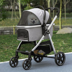 3- in-1 Hundbuggy inkl. Kissen, klappbar, 1 Aufbewahrungskorb, 83 cm x 58 cm x 102 cm, Hellgrau
