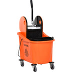  36L Mop Bucket Wringer Cart w/ Down Press Wringer, Wheels, Mop-Handle Holder, Orange