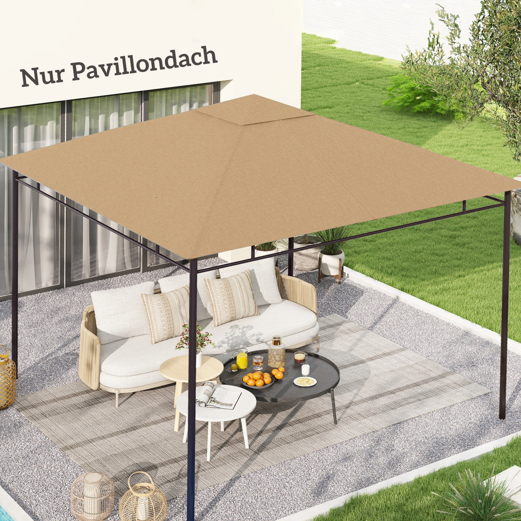 3 x 3 m Gazebo Canopy Replacement Cover, Garden Gazebo Roof Replacement with Drain Holes, TOP COVER ONLY, Beige