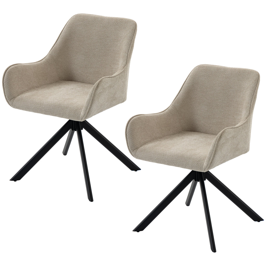 Esszimmerstühle 2er-Set, Drehbarer Küchenstuhl mit Armlehnen, Metallrahmen für Wohnzimmer, Esszimmer, Beige