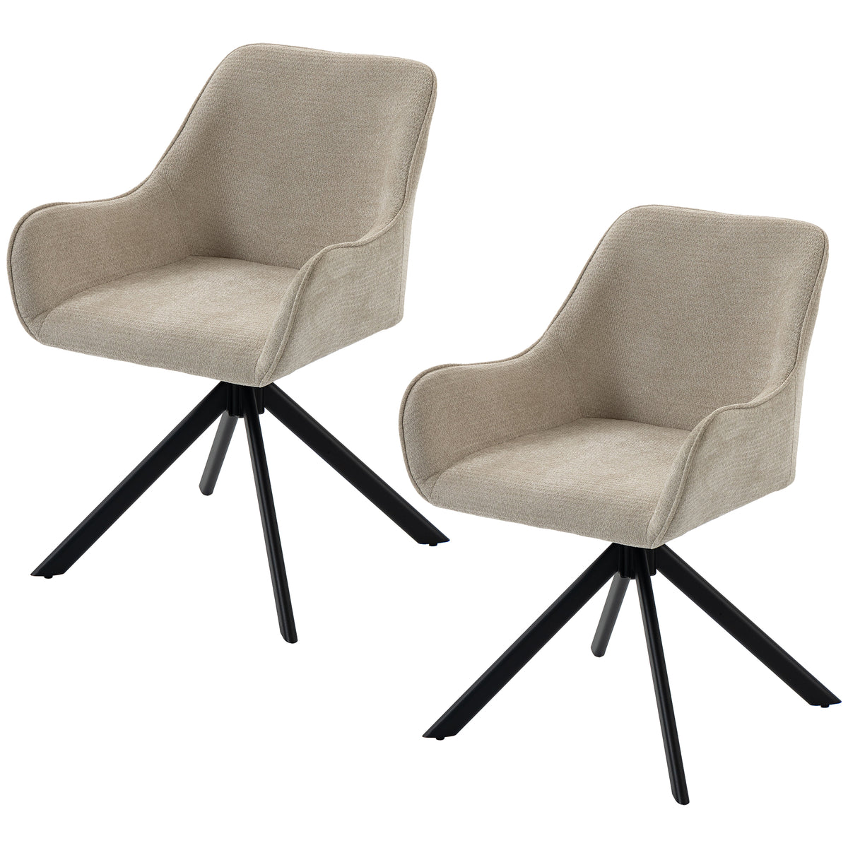 Esszimmerstühle 2er-Set, Drehbarer Küchenstuhl mit Armlehnen, Metallrahmen für Wohnzimmer, Esszimmer, Beige