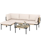 Polyrattan Gartenmöbel Set 5-teilig Lounge Set mit 3 Sessel Glastisch Hocker Breit & Tief Sitz abnehmbar Kissen