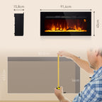 Elektrischer Kamin mit Wandhalterung und Fernbedienung, künstliche Holzscheite und Kristalle, 1800W Leistung, Schwarz