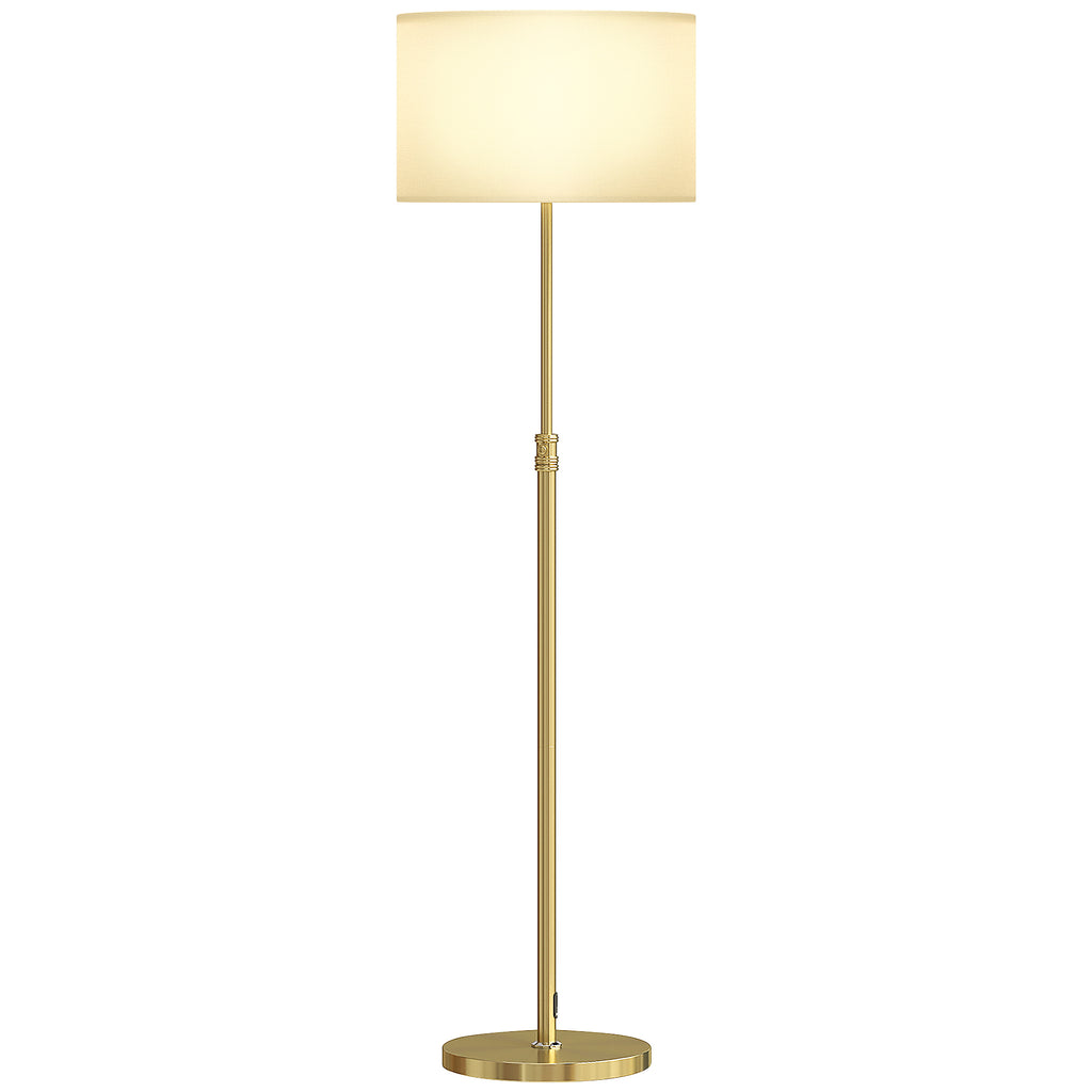 Stehlampe mit Fernbedienung, höhenverstellbar, Stoffschirm, Metallständer, anpassbare Helligkeit, Fußschalter, Goldfarben