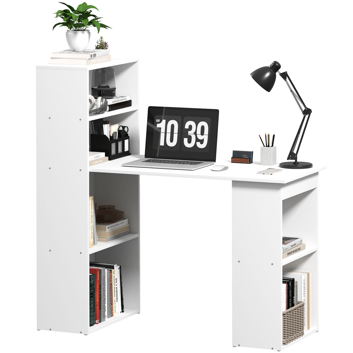 Schreibtisch B¨¹rotisch Computertisch, 2 Regale, 5 Regalb?den, 120 cm x 55 cm x 120 cm, Wei?