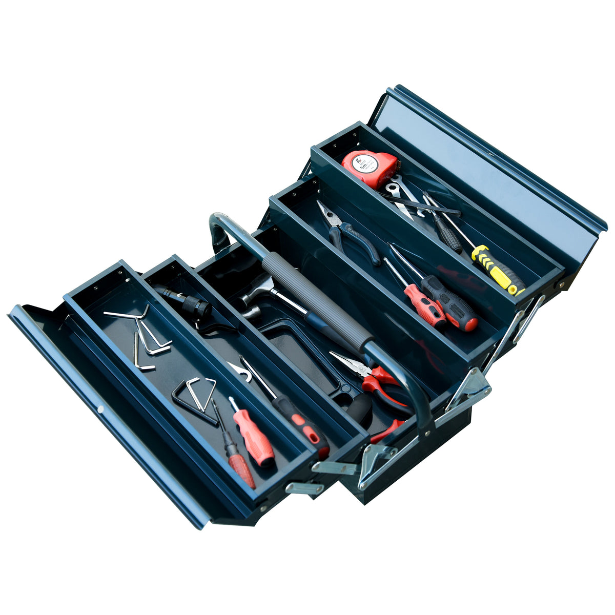 3 Tier Metal Toolbox, 5 Tray Professional Portable Tool Box with Carry Handle for Workshop, 56cmx20cmx34cm, Green