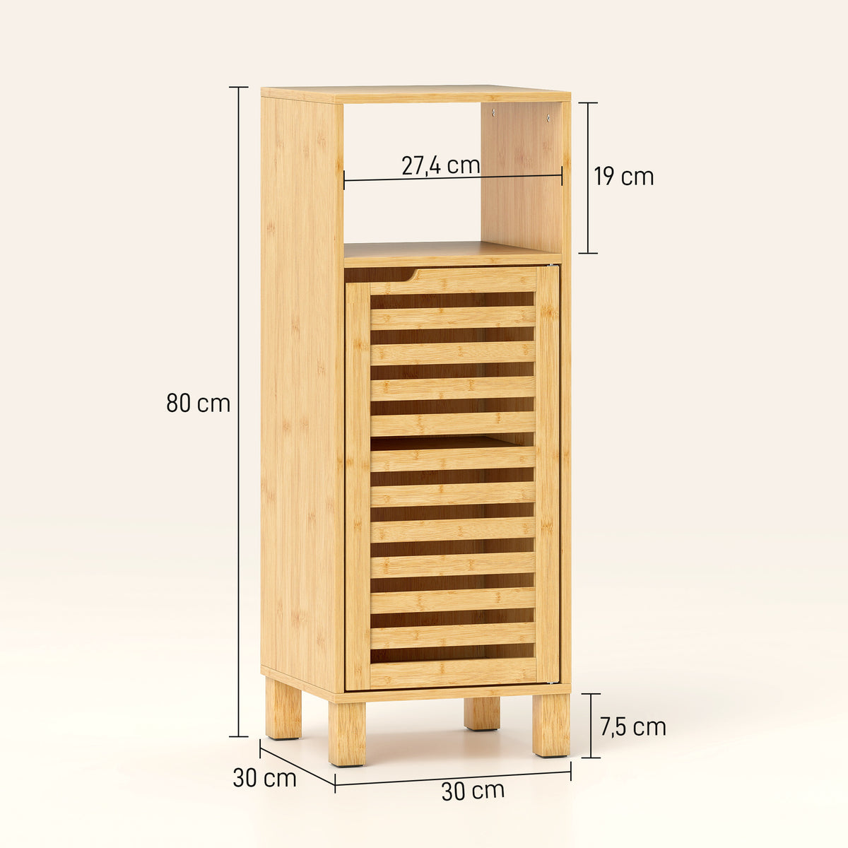 Badezimmerschrank, offenes Regal, Schrank, Bambusholz, Lamellent¨¹r, Hellbraun