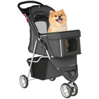 Dog Stroller, 3 Wheels Foldable Pet Stroller with Adjustable Canopy, Storage Basket for Small Mini Breeds, Dark Grey