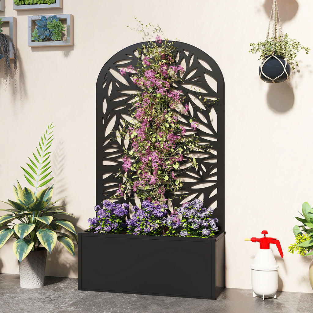 Metal Garden Bed for Garden with Trellis, Wall Mounted or Freestanding Raised Planter with Curved Privacy Screen