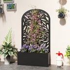 Metal Garden Bed for Garden with Trellis, Wall Mounted or Freestanding Raised Planter with Curved Privacy Screen