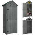 Wooden Garden Shed, Utility Outdoor Small Shed with Lockable Double Doors, Shelves and Roof Hatch, Grey
