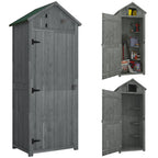  Wooden Garden Shed, Utility Outdoor Small Shed with Lockable Double Doors, Shelves and Roof Hatch, Grey