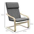 Sessel mit Kopfstütze und Armlehnen, Bezug in Leinenoptik, Holzgestell, Grau + Natur