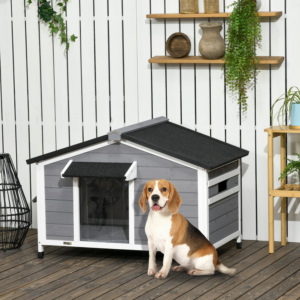 Wooden Dog Kennel for Outside, for Medium Dogs, 72H x 109L x 79Wcm, Grey