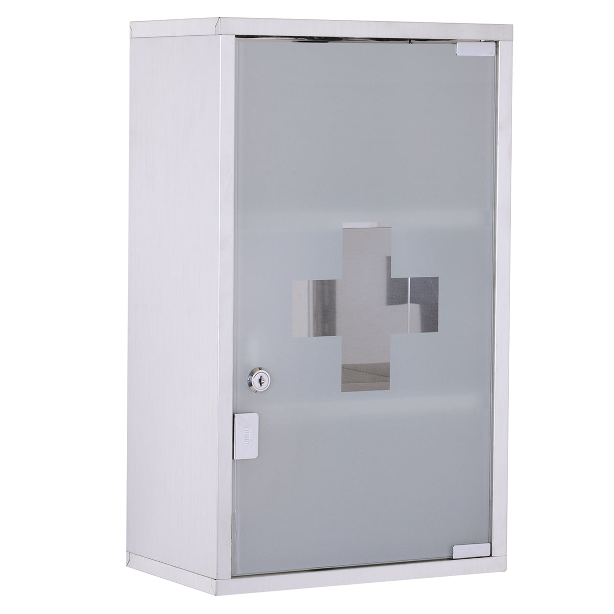 3 Tier Stainless Steel Wall Mounted Medicine Cabinet Glass Lockable Door Storage Shelves Houseware Bathroom Furniture w/2 Keys