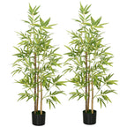 Bambus-Kunstbaum 2er-Set, 3 St?mme, pflegeleicht, 120 cm, Zementtopf, Gr¨¹n