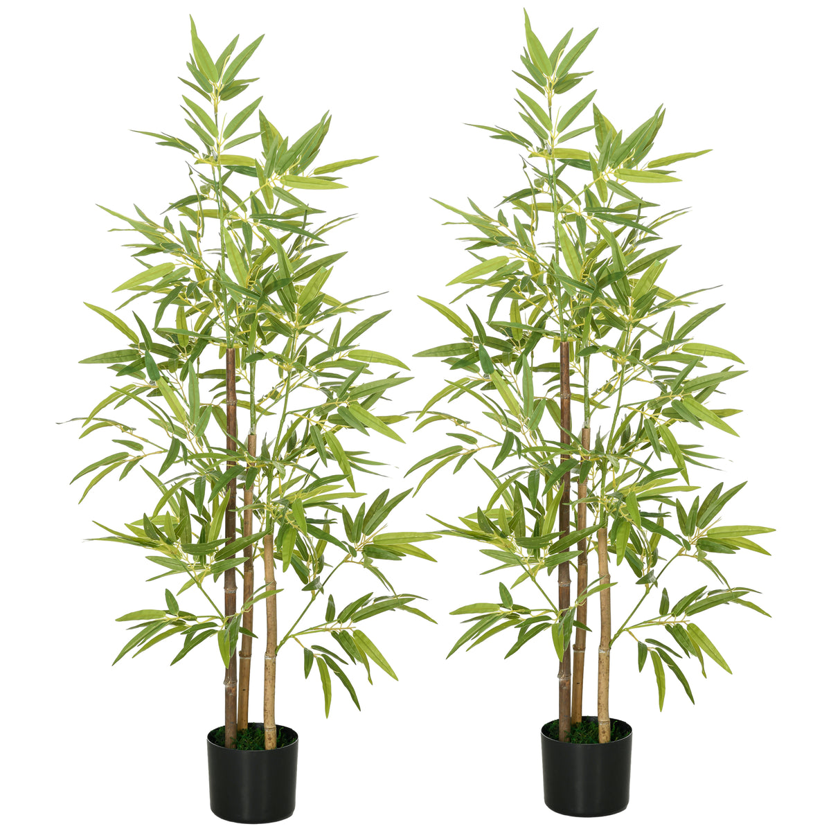Bambus-Kunstbaum 2er-Set, 3 St?mme, pflegeleicht, 120 cm, Zementtopf, Gr¨¹n