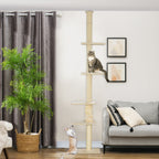 Kratzbaum, verstellbare Höhe 225-275 cm, stabile Basis, Kippschutz, Plüschbezug, Cremeweiß