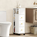 Badezimmerschrank Schmal, Badschrank mit 4 Rollen, 3 Schubladen, 5 offenen F?chern, 20x40x80cm, Wei?