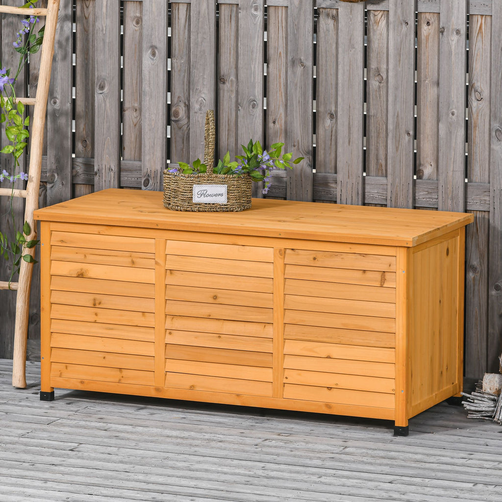 Gartenbox, Kissenbox, Aufbewahrungsbox, Aufbewahrungsbox, Gartentruhe, wetterbeständig, Massivholz, 127 x 56 x 60 cm Gelb