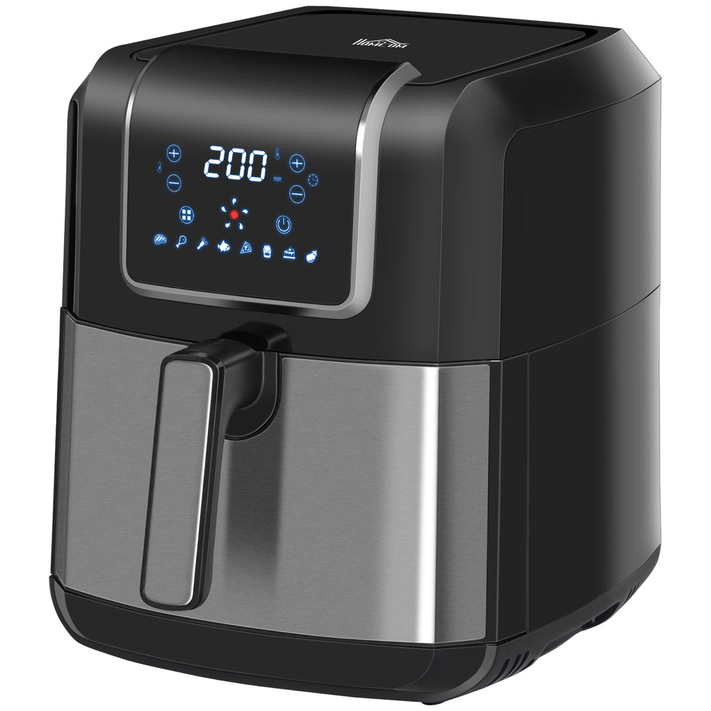 Dual Zone Hei?luftfritteuse 6,5 L Airfryer 1700W mit 2 F?cher, 8 Programme, LED-Display, Antihaftbeschichtung, Fritteuse mit ?l, Schwarz