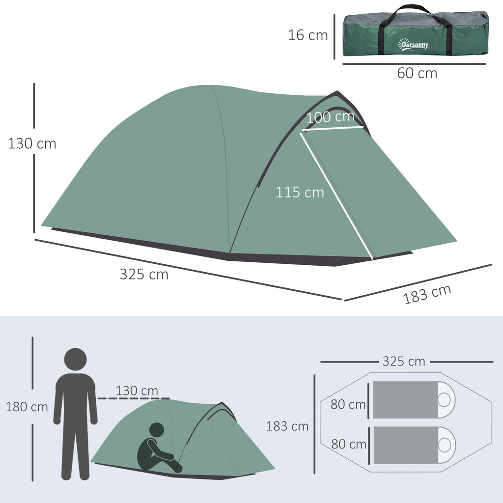 Two-Man Dome Tent, with Front Vestibule - Green/Grey