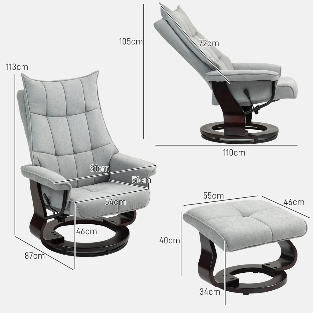 Relaxsessel mit Hocker, drehbar, Samtoptik, verstellbare Rückenlehne, bis 150 kg, Grau