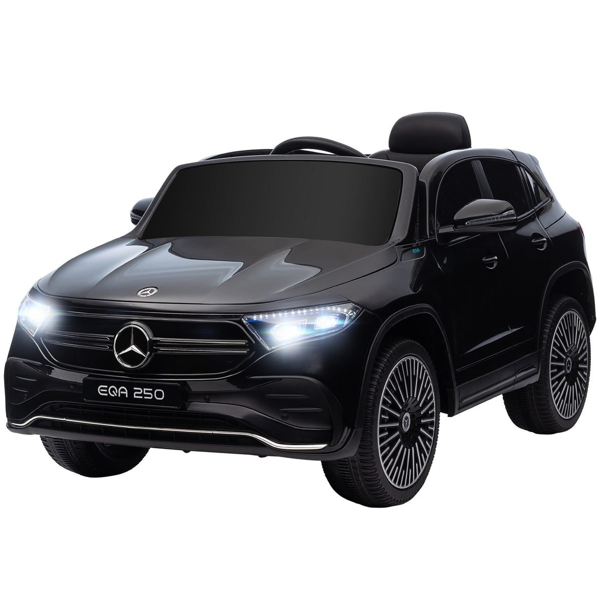 Elektro Kinderauto, lizenzierter Mercedes-Benz EQA, 3-8 km/h, Musik, Scheinwerfer, Hupe, Fernsteuerung, schwarz