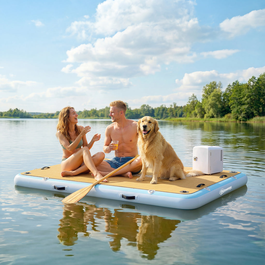Aufblasbares Dock Schwimmdock 2,4x1,8m Aufblasbar Schwimmende Plattform 4-6 Personen mit Rutschfest Oberfläche Leiter