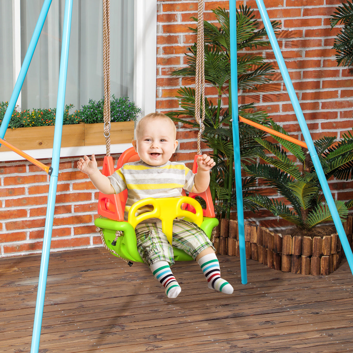3-in-1 Babyschaukel, Sicherheitsgurt, längenverstellbare Seile, für In- und Outdoor, grün, 48 x 34 x 180 cm