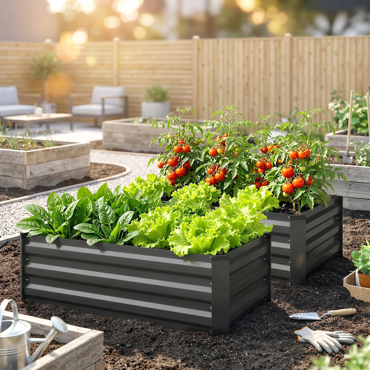 Set of Two 100 x 60cm Steel Planter Boxes - Grey