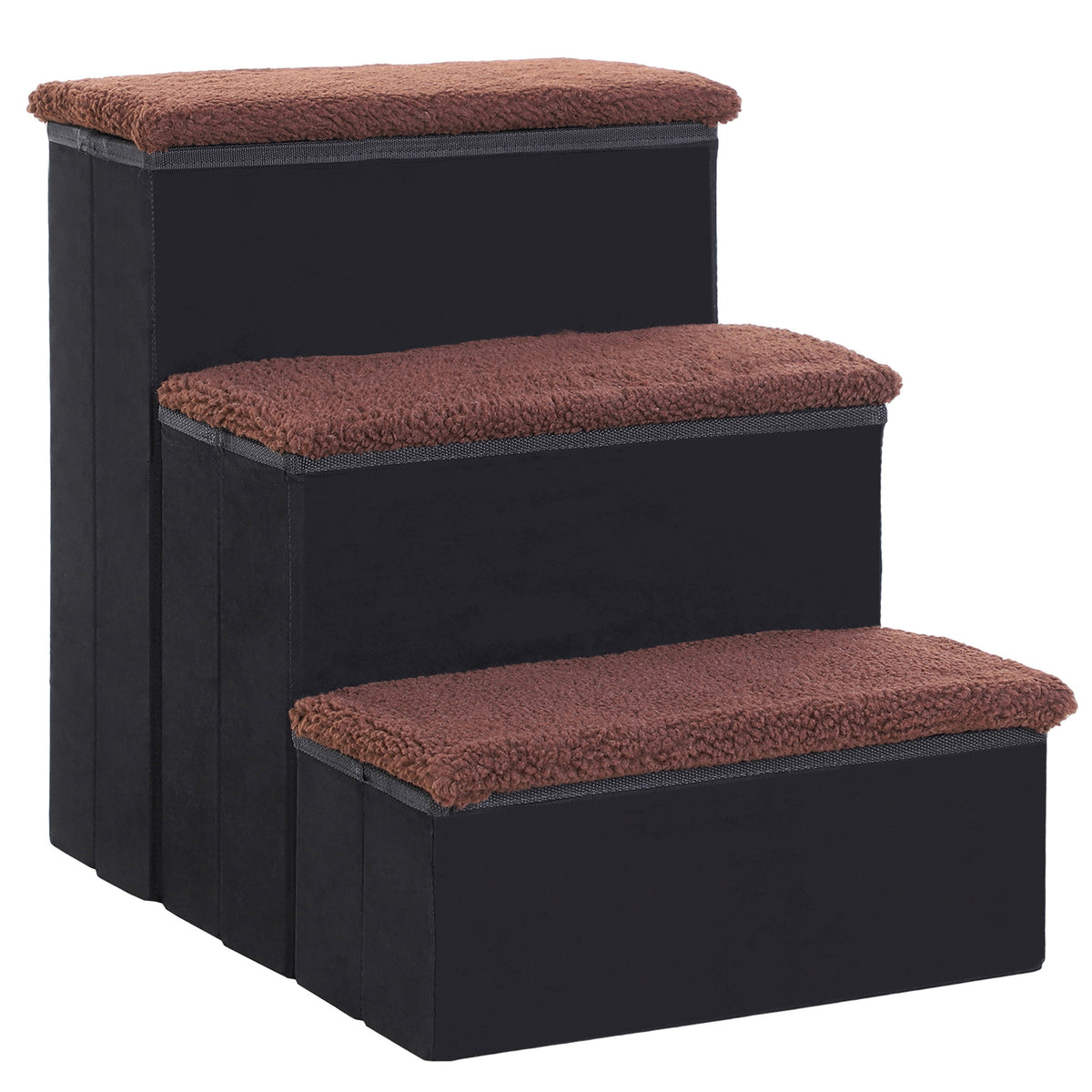  Pet Stairs Washable Fleece Faux Suede Cover 3 Step Dog Cat Foldable Portable Mobility Assistance 41 x 19cm Black