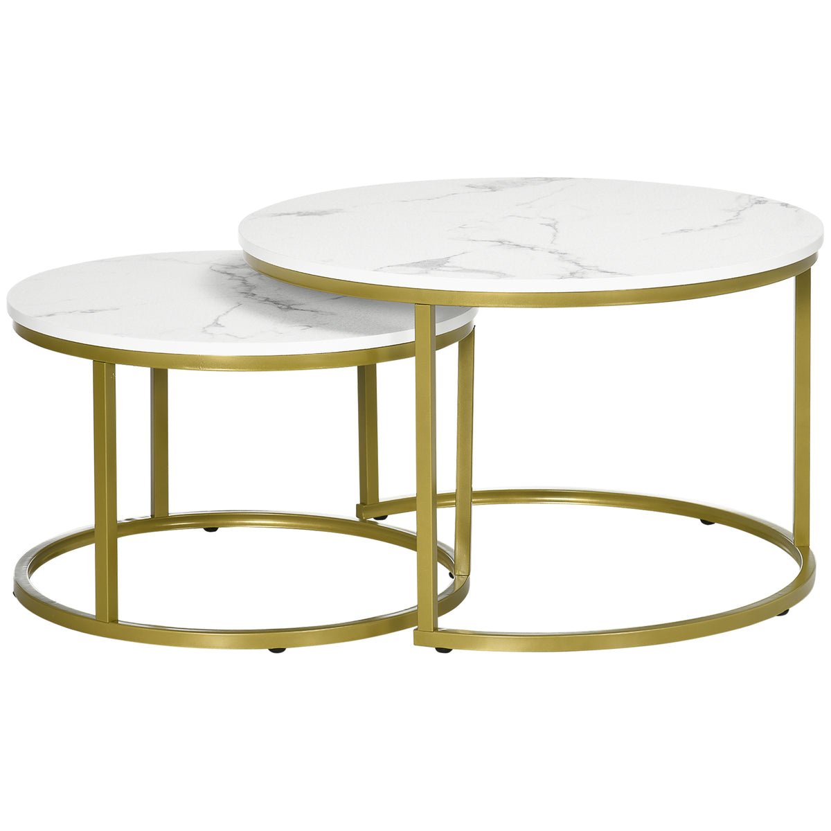 Coffee Table Set of 2, Round Nest of Tables with Metal Frame, Modern Side Tables for Living Room, White