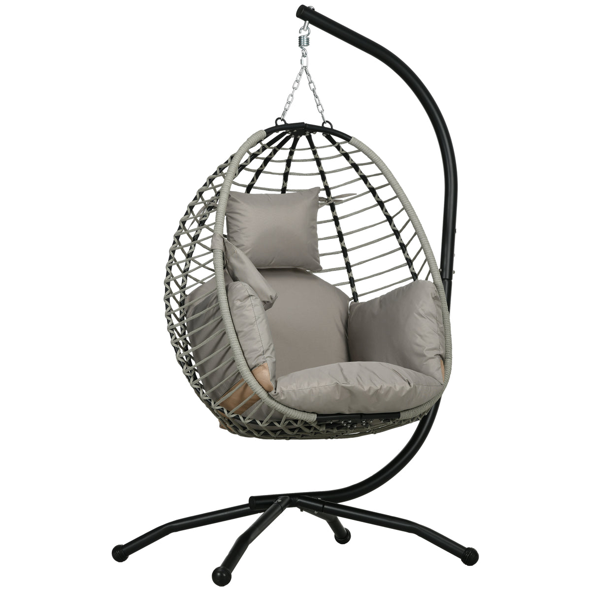 Hängesessel, Sitz- und Rückenkissen, faltbarer Sitzkorb, Becherhalter, Metallgestell, Grau