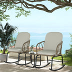 Schaukelstuhlset Schaukelstühle Bistro-Set, Bohostil, PE-Rattan, wetterbeständig, Creme