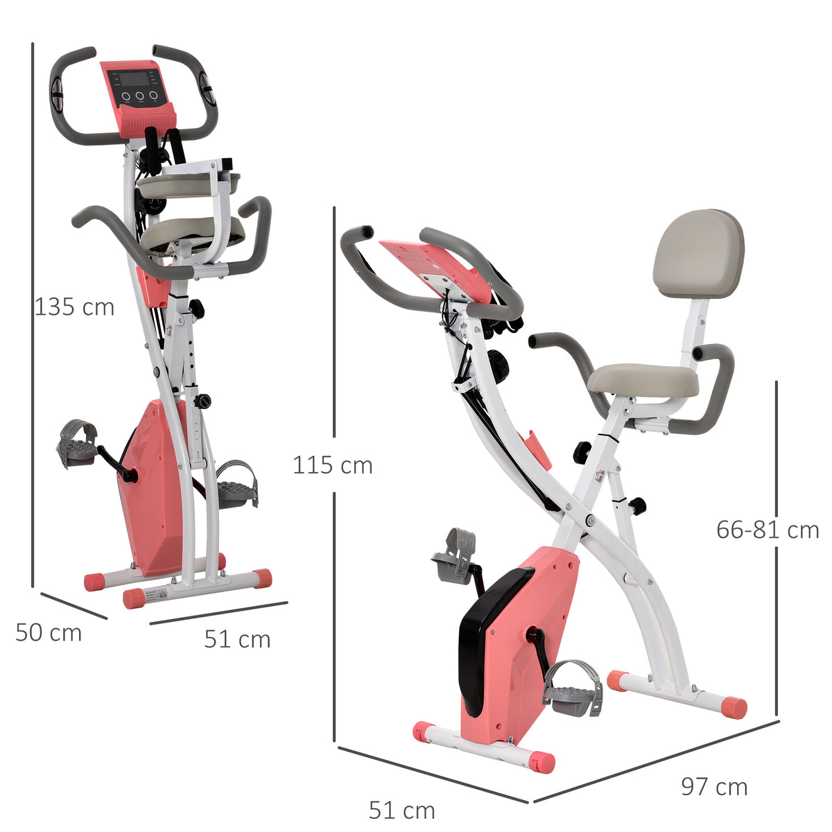 2-in-1 Folding Exercise Bike with 8-Level Magnetic Resistance, Arm Resistance Band, Pulse Sensor, Pink
