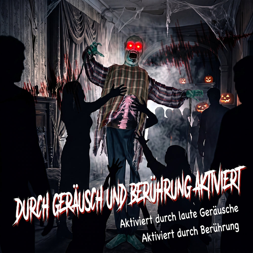 Animierter Halloween-Zombie in Lebensgröße,170 cm, mit Sound- und Berührungsaktivierung, gruselige Deko