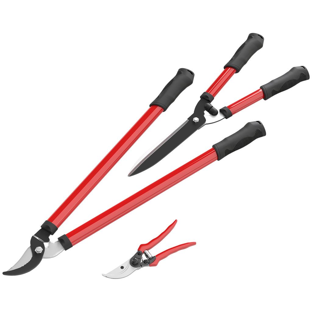 Heckenschere Set 3-teilig Gartenschere Astschere mit Stahlklingen, Griff
