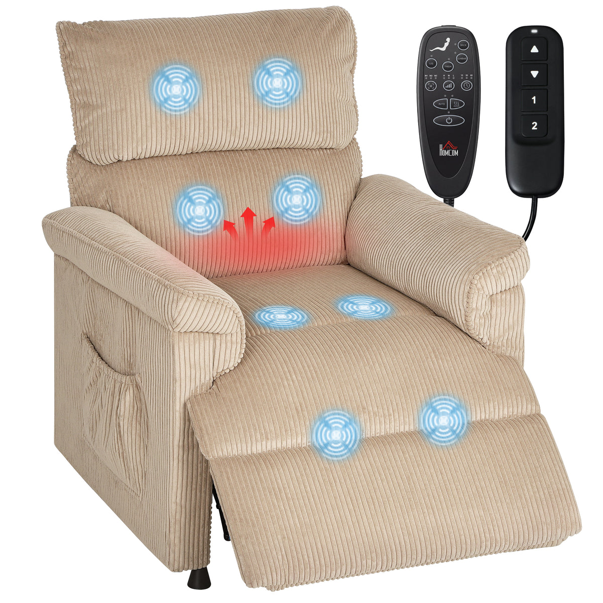 Massagesessel mit Vibrationsmodi, W?rmefunktion, leiser Motor, Memory-Funktion, Stahl, Stoffbezug, Braun
