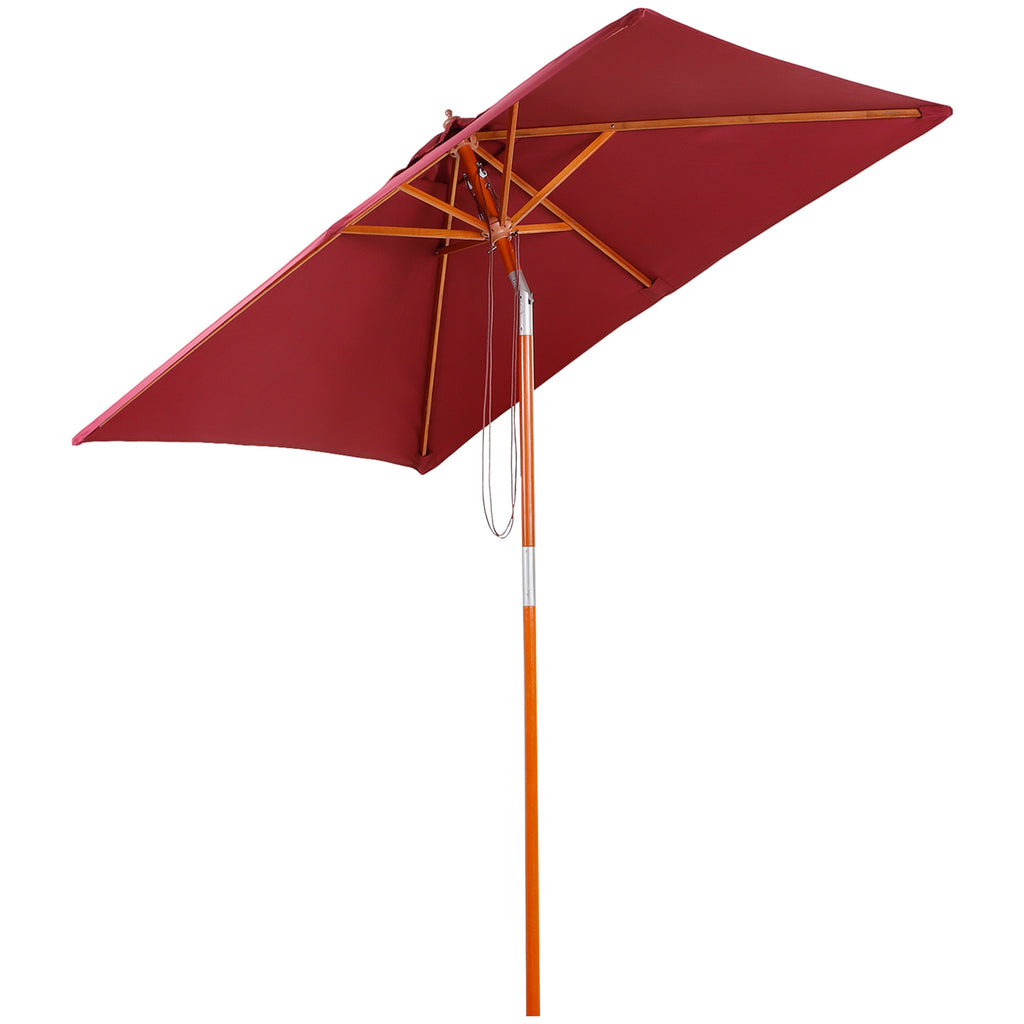 2m Tilting Wooden Pole Parasol - Wine Red